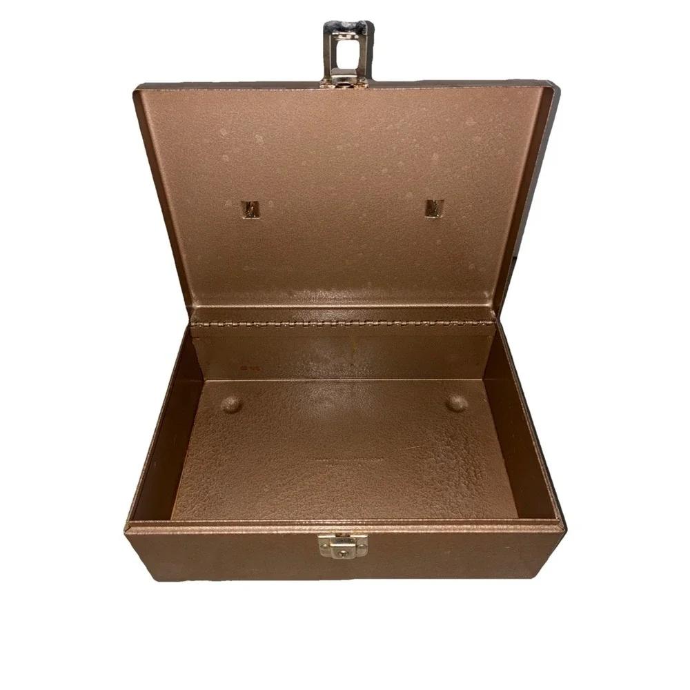 Vintage Rockaway Lock Box  Tan Metal Security Cash Safe Strong Box *No Key